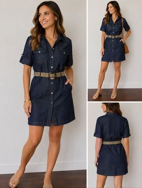 SHARAGANO DENIM BELTED DRESS 👗